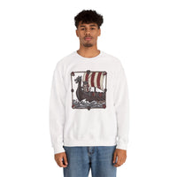 Longship Prow Viking Berserker Cats Sweatshirt - Heavyweight Cotton Blend Crewneck - Unisex White