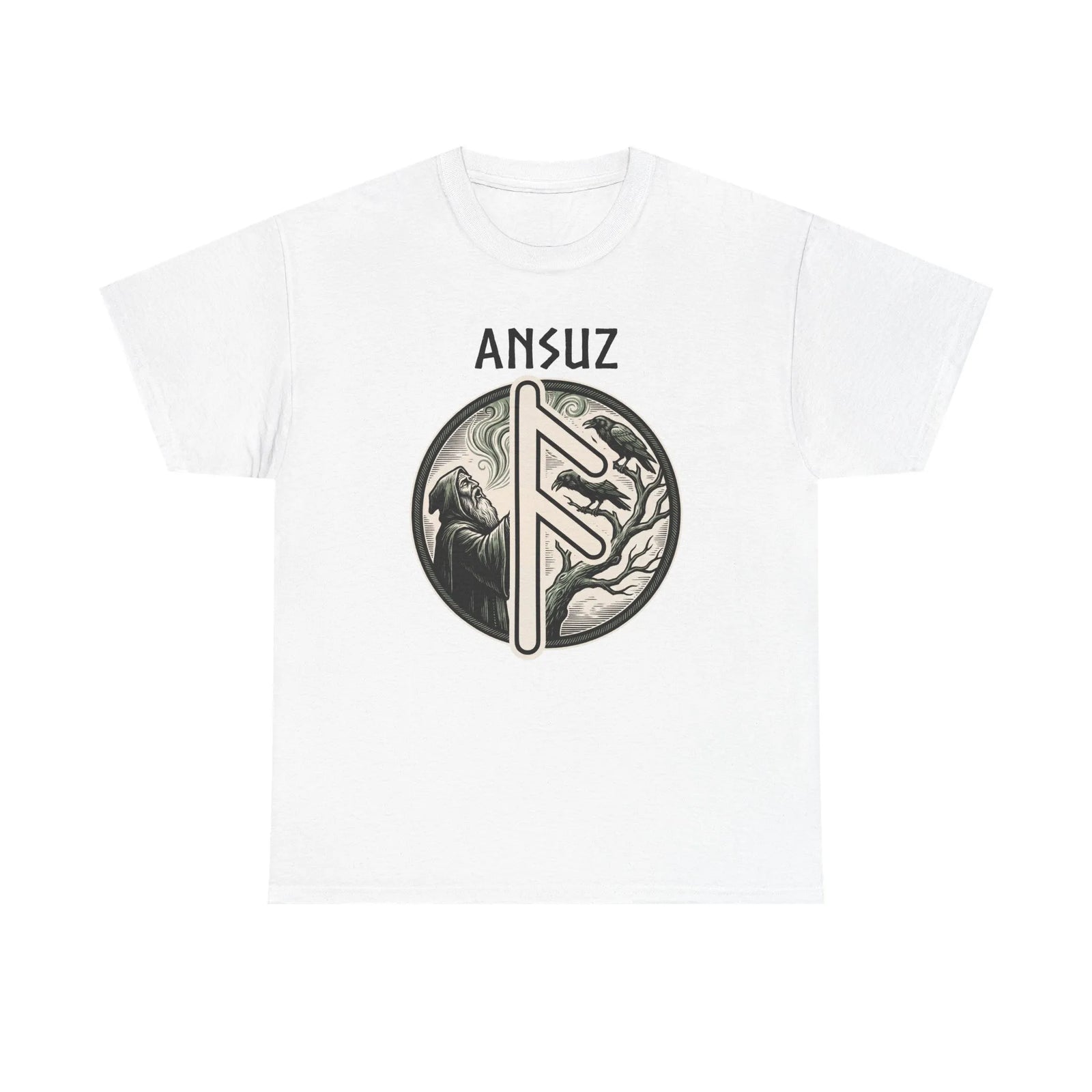 Ansuz Rune Divine Speech Graphic T-Shirt - Heavy Cotton Classic Fit Tee - Unisex White