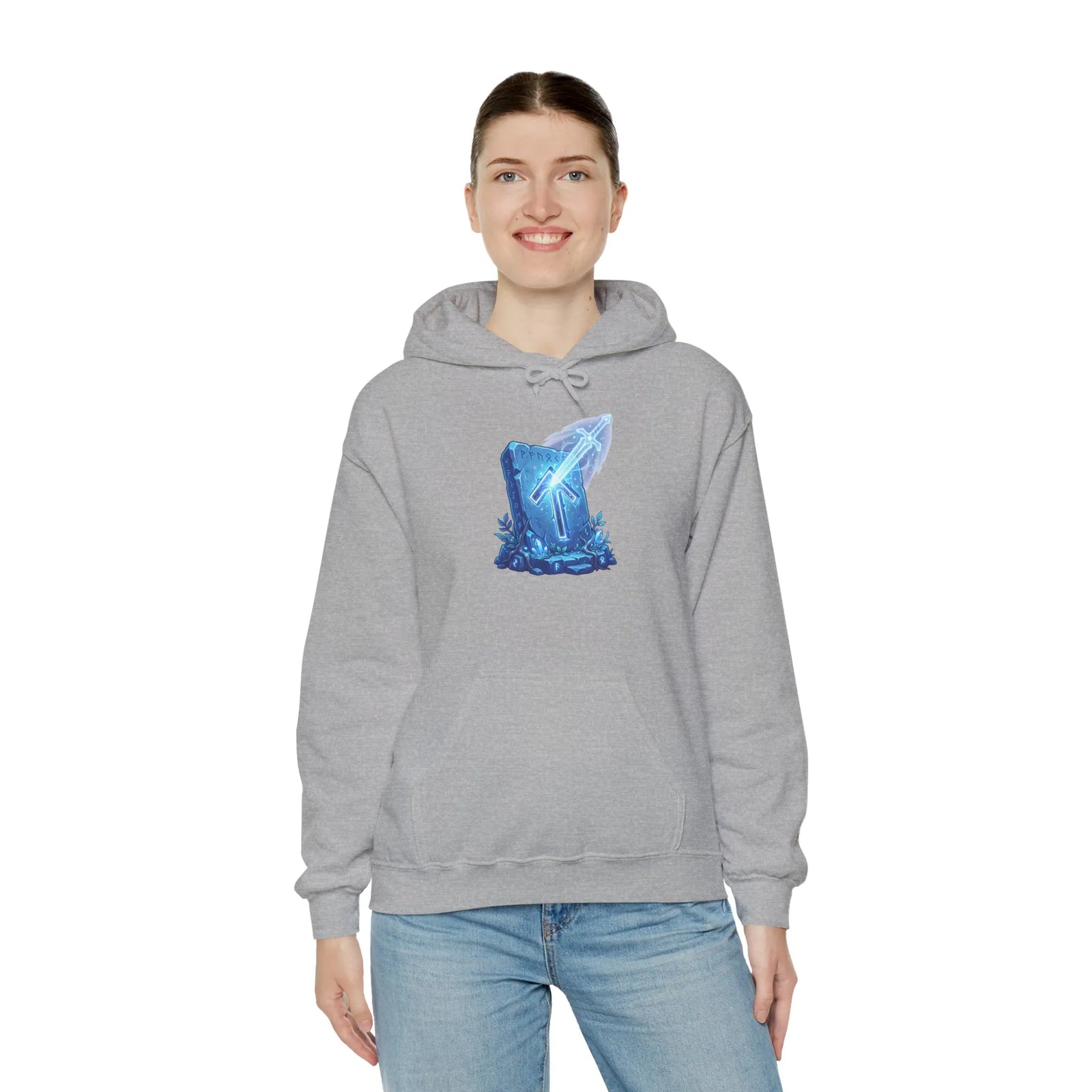 Tiwaz Tyr Sword Graphic Hoodie - Classic Fit Pouch Pocket Fleece - Unisex White
