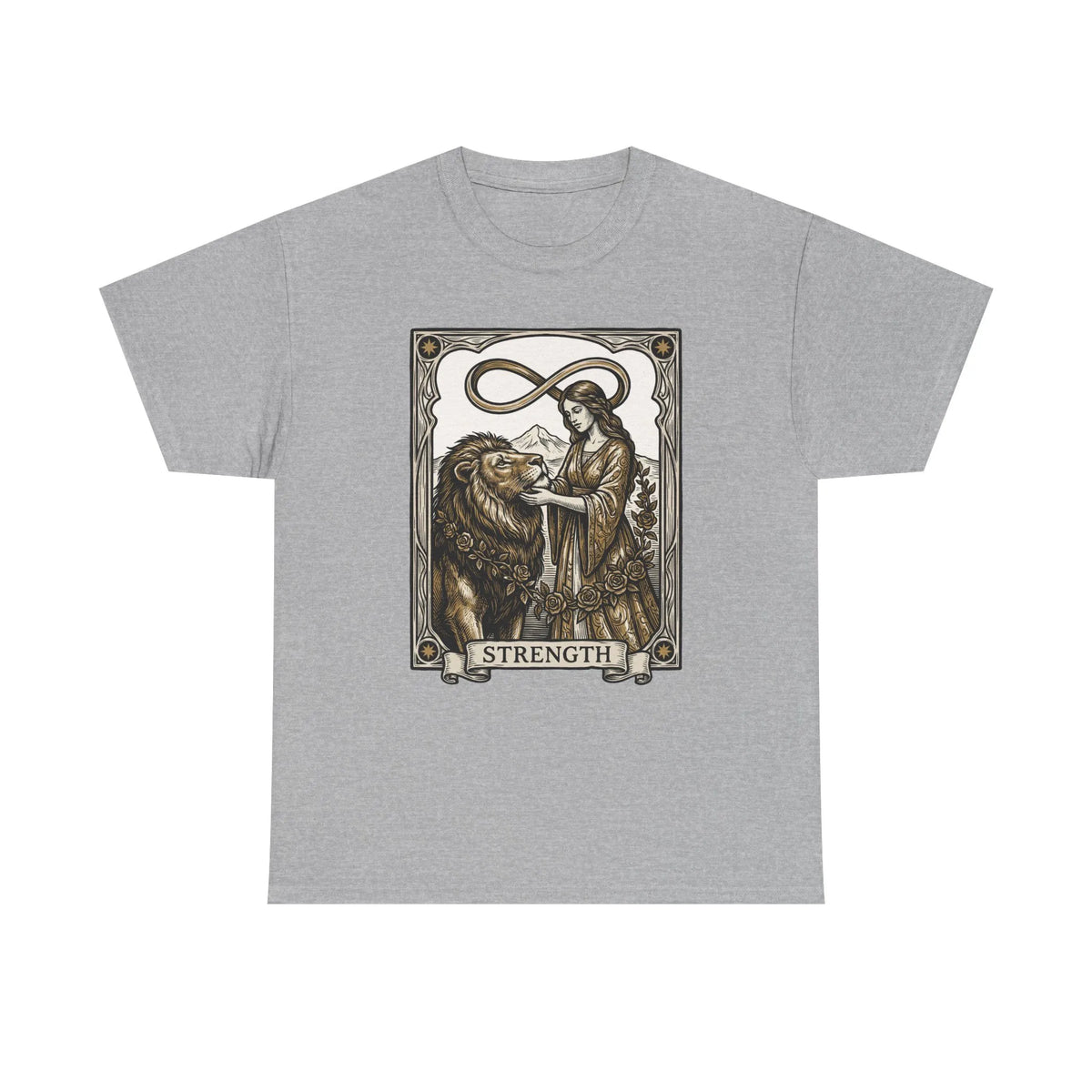 Tarot Strength Card Graphic T-Shirt - Heavy Cotton Classic Fit Crewneck - Unisex White
