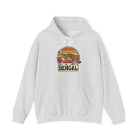Retro 70s Sunset Bengal Cat Hoodie - Cozy Fleece Blend Pullover - Unisex Ash