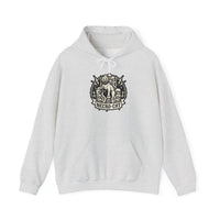 Necro-Cat Skull Throne Graphic Hoodie - Heavyweight Cotton Blend Pullover - Unisex White
