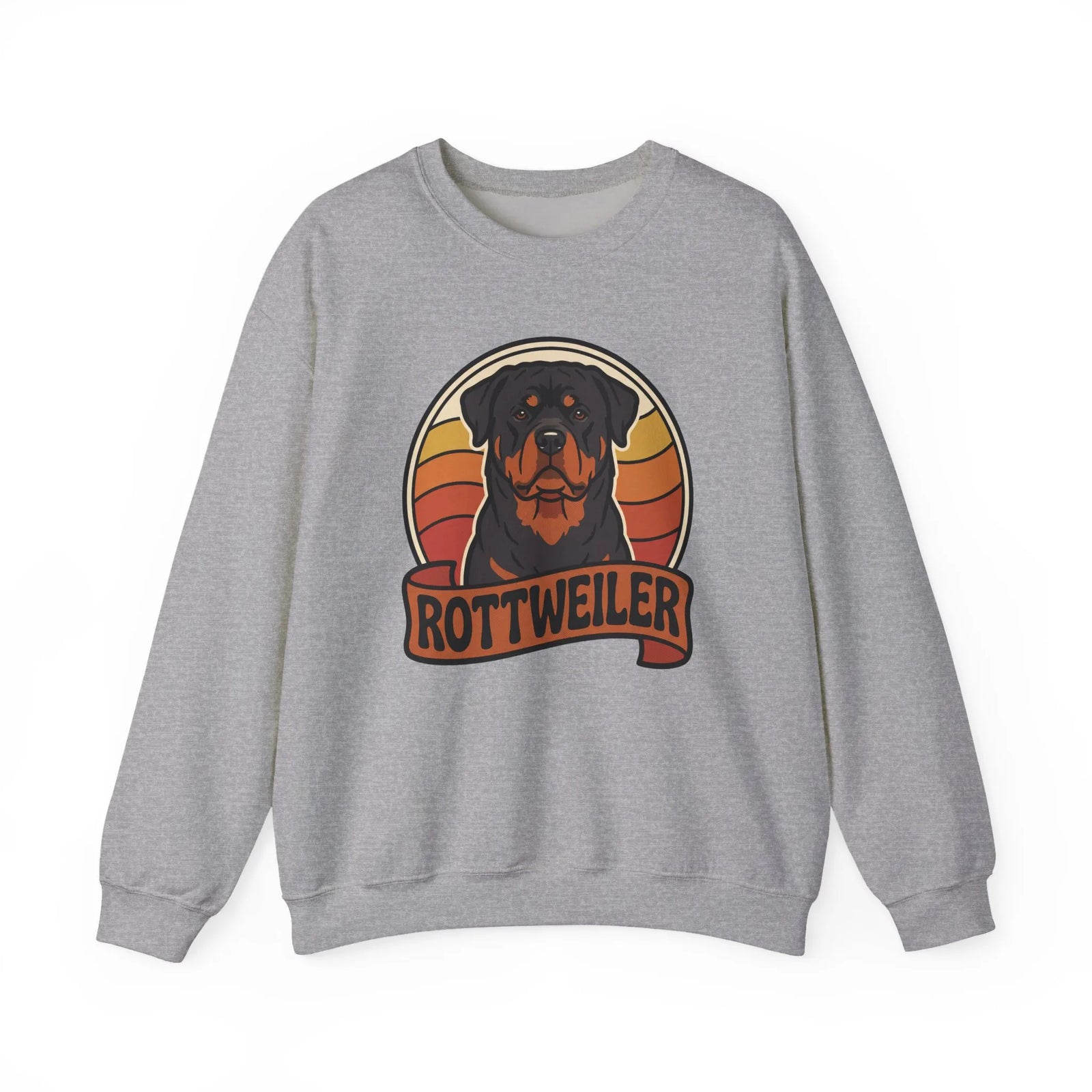 Rottweiler Retro Sunset Sweatshirt - Heavy Blend Fleece Crewneck - Unisex White