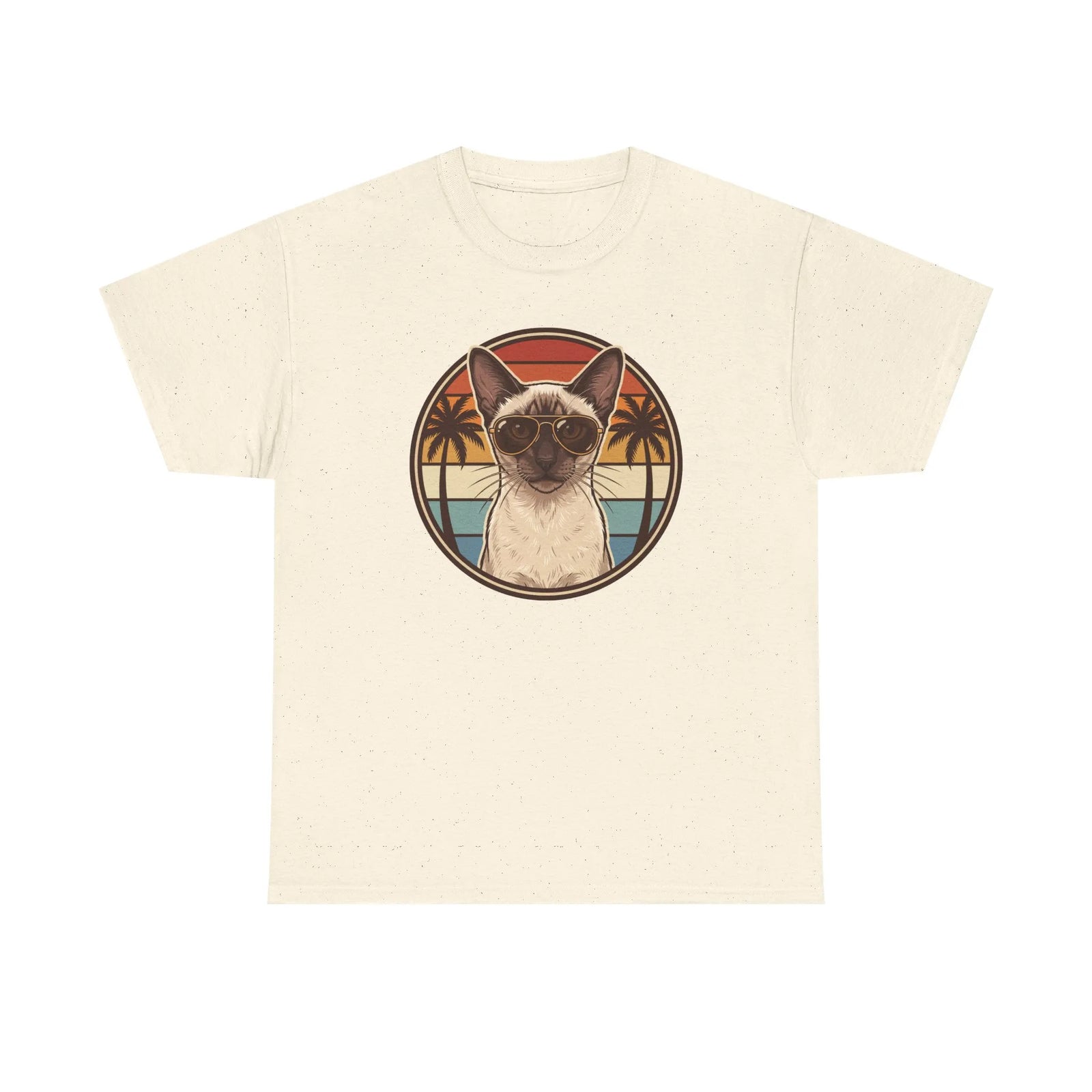 70s Sunset Siamese Cat Aviator T-Shirt - Heavyweight Cotton Classic Fit Tee - Unisex White