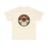 70s Sunset Siamese Cat Aviator T-Shirt - Heavyweight Cotton Classic Fit Tee - Unisex White