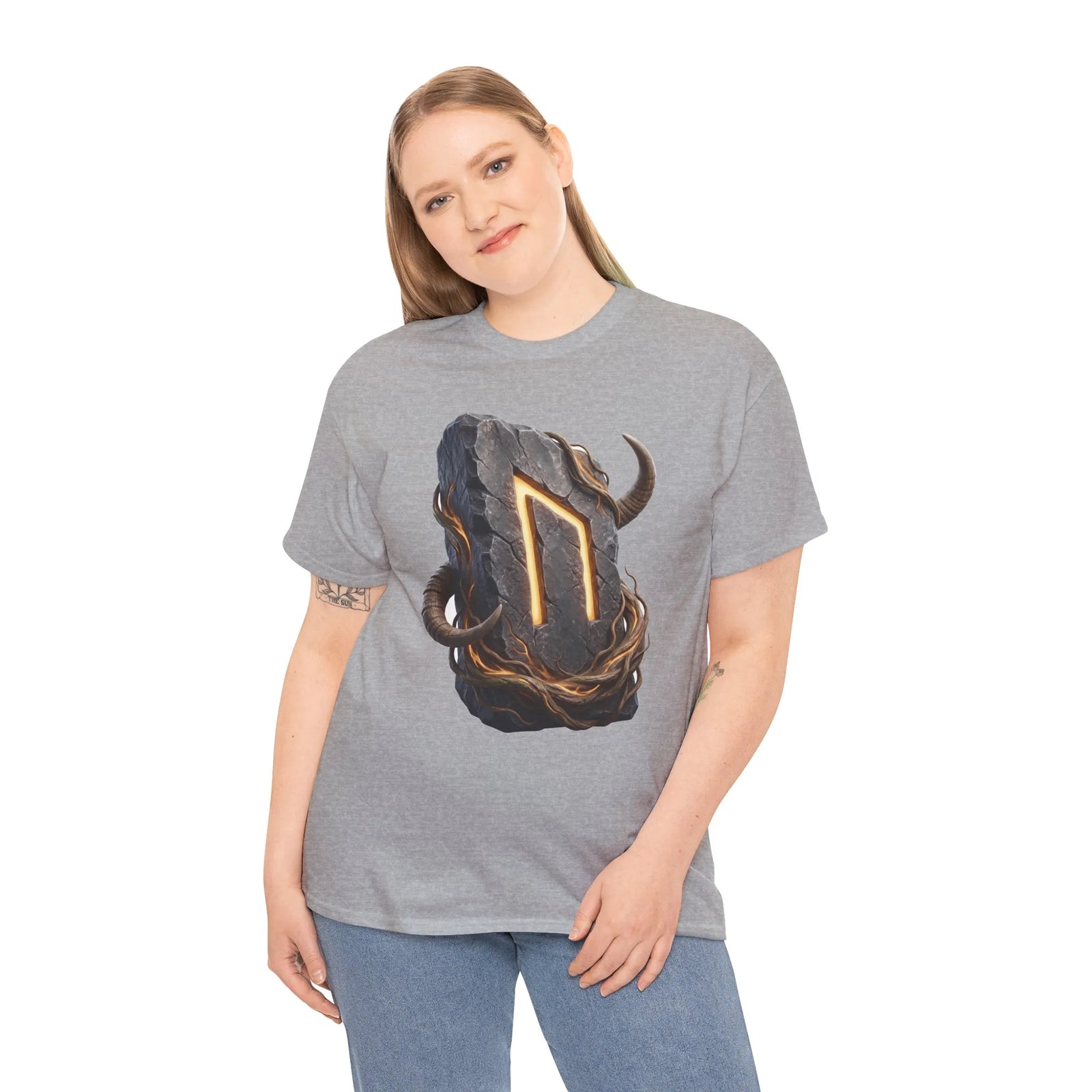 Uruz Rune Wild Ox Strength T-Shirt - Heavy Cotton Classic Fit Tee - Unisex White