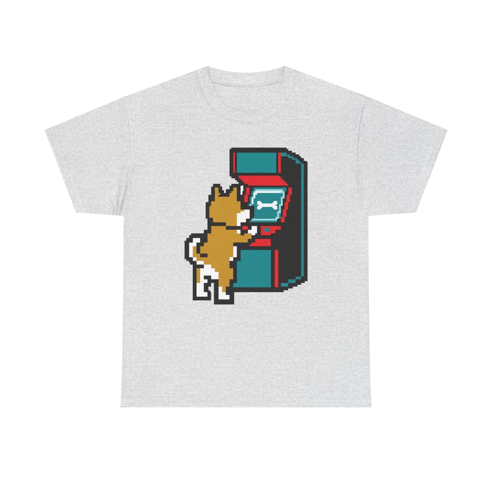 8-Bit Pixel Gaming Dog T-Shirt - Heavyweight Cotton Classic Fit Tee - Unisex White