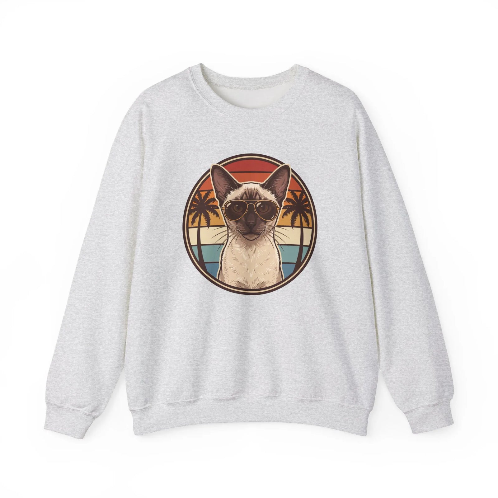 Siamese Cat 70s Sunset Aviator Sweatshirt - Heavy Blend Cotton Blend Crewneck - Unisex White