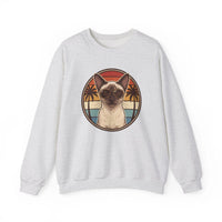 Siamese Cat 70s Sunset Aviator Sweatshirt - Heavy Blend Cotton Blend Crewneck - Unisex White