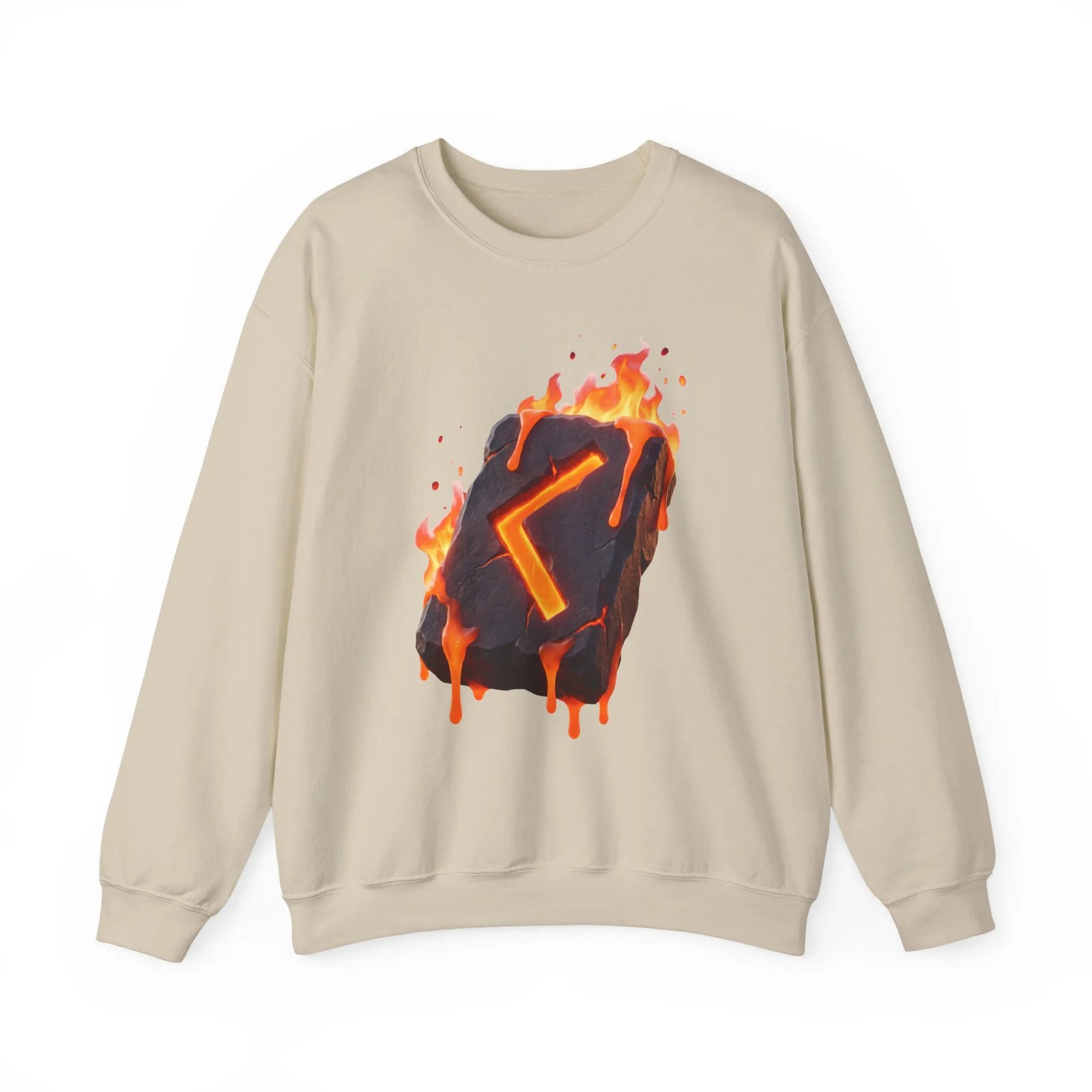 Kenaz Rune Fire Graphic Sweatshirt - Heavy Blend Fleece Crewneck - Unisex White