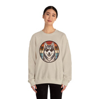 Siberian Husky 70s Sunset Aviators Sweatshirt - Heavyweight Cotton Blend Crewneck - Unisex White