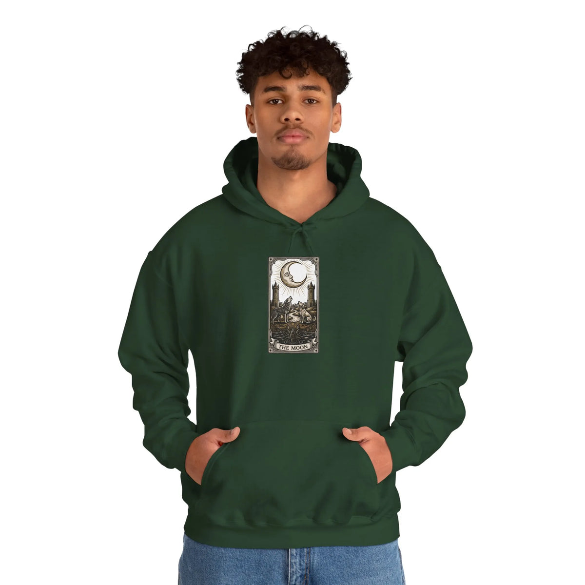 Moon Tarot Card Graphic Hoodie - Soft Fleece Blend Pullover - Unisex Ash
