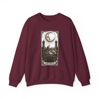 Moon Tarot Card Wolves Graphic Sweatshirt - Heavy Blend Fleece Crewneck - Unisex White