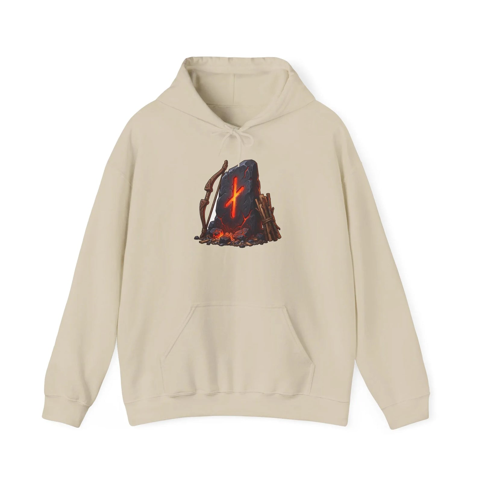 Nauthiz Rune Need-Fire Graphic Hoodie - Soft Cotton Blend Pullover - Unisex White