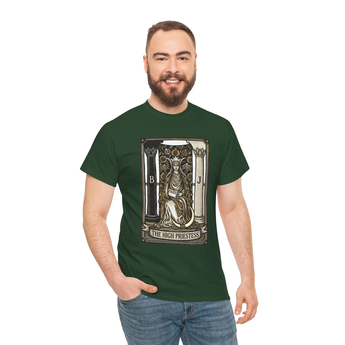 The High Priestess Tarot Card T-Shirt - Heavy Cotton Classic Fit Tee - Unisex White