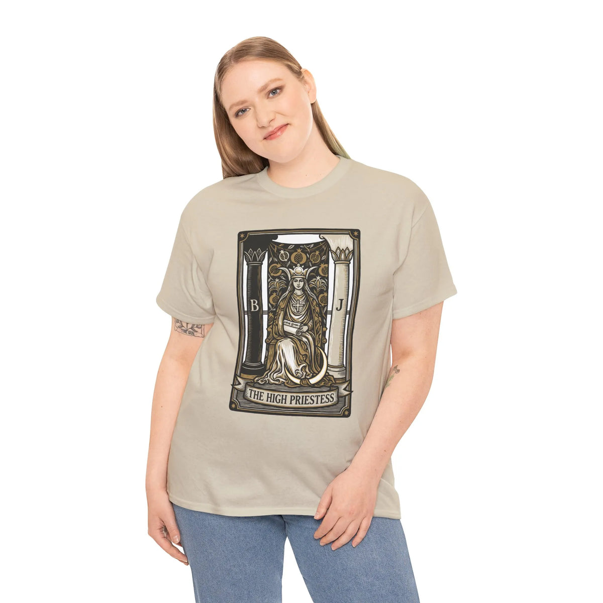 The High Priestess Tarot Card T-Shirt - Heavy Cotton Classic Fit Tee - Unisex White