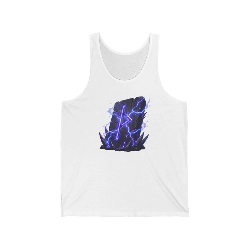 Thurisaz Rune Lightning Graphic Tank Top - Lightweight Ringspun Cotton Retail Fit - Unisex White