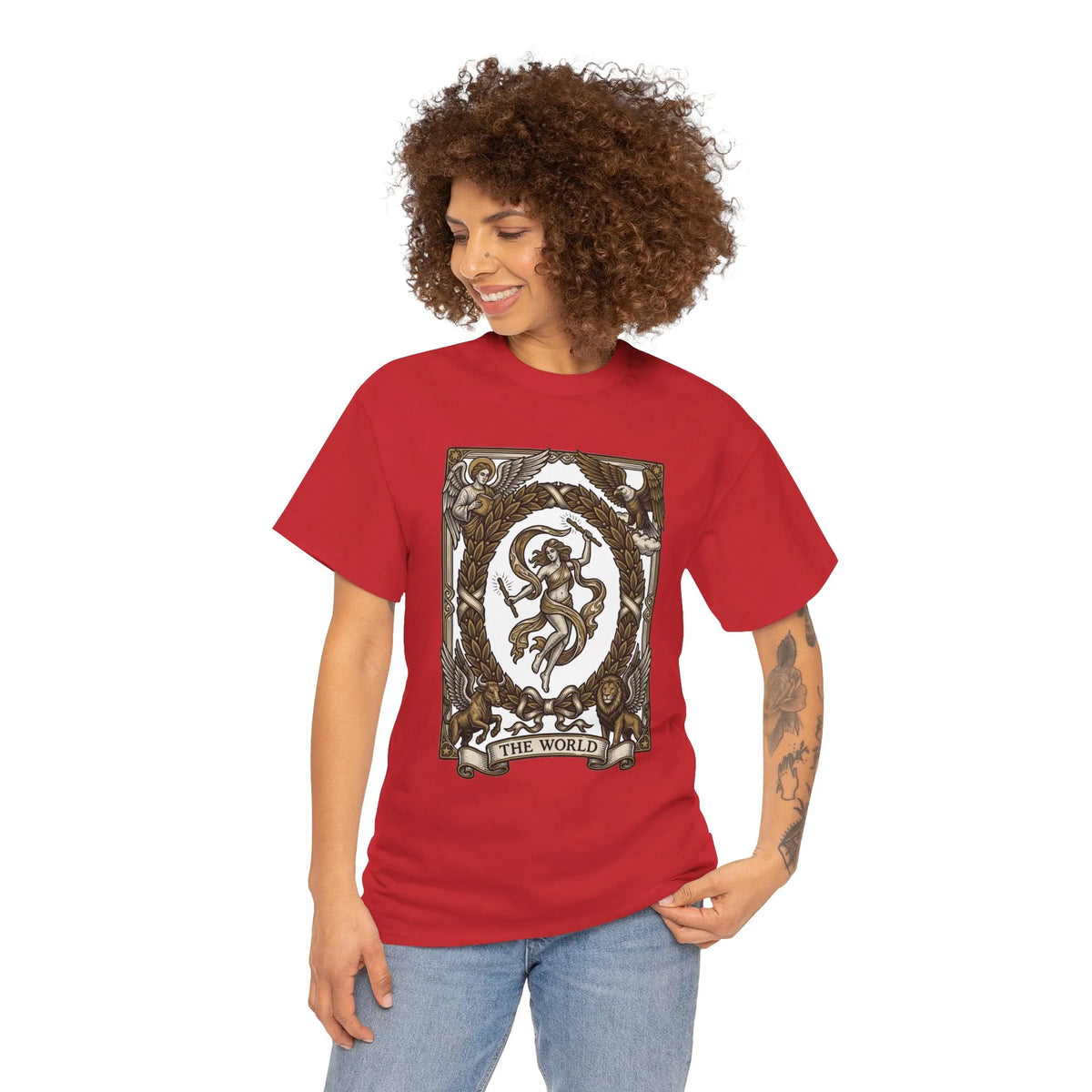 The World Tarot Card Graphic T-Shirt - Heavy Cotton Classic Fit Tee - Unisex White