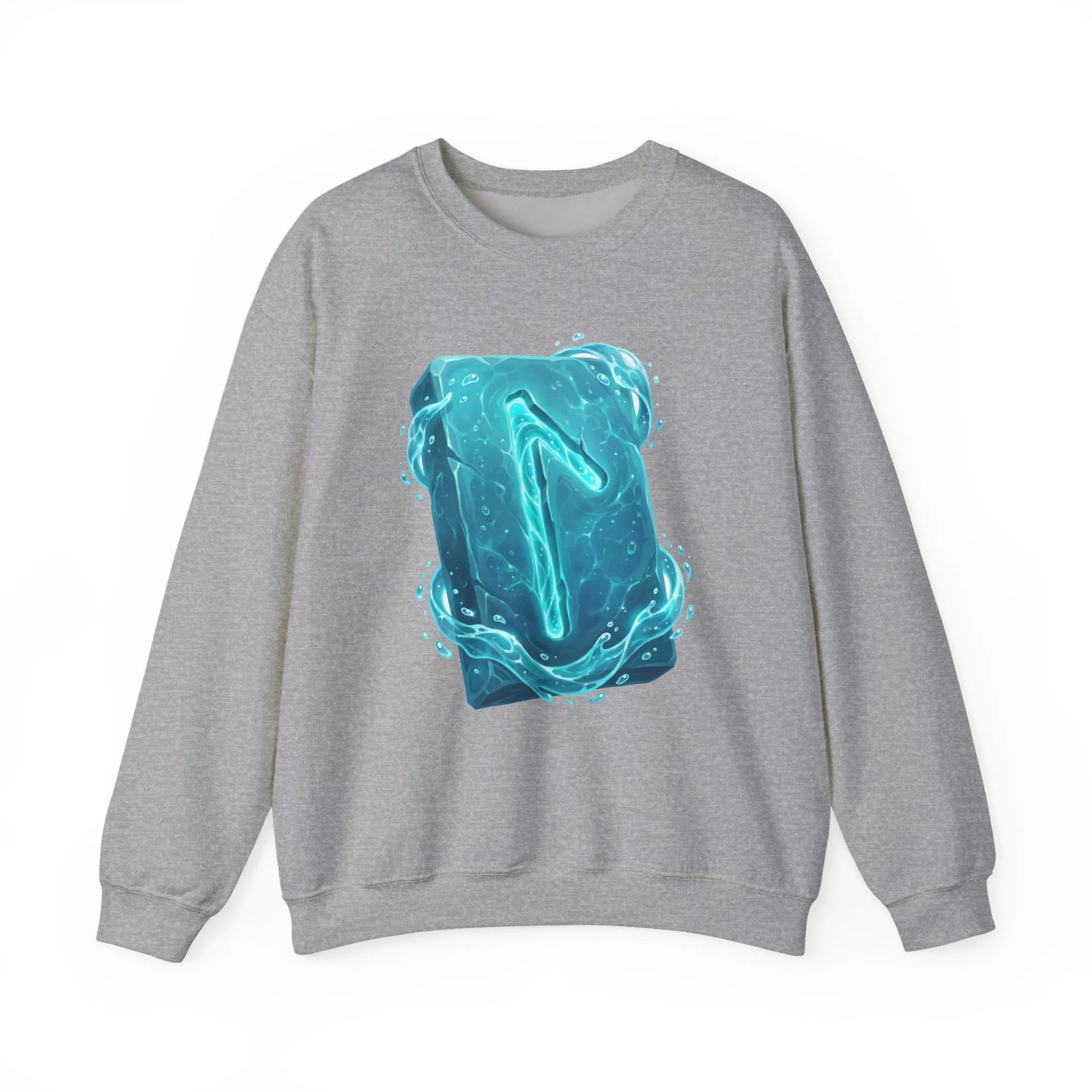 Laguz Water Rune Symbol Sweatshirt - Heavy Blend Crewneck Fleece - Unisex Ash Gray