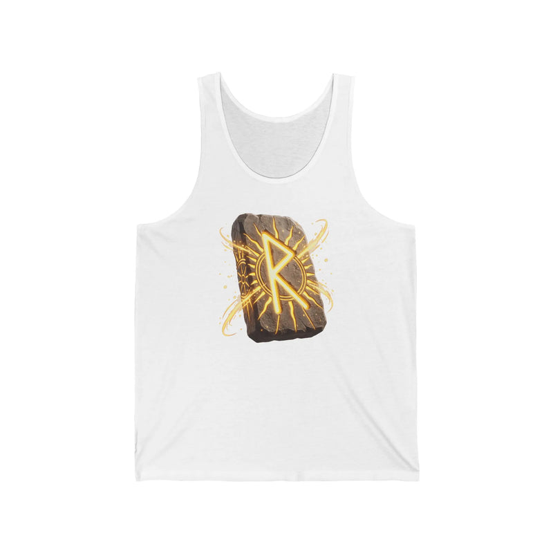 Raido Rune Sun Chariot Tank Top - Lightweight Combed Cotton Jersey - Unisex White