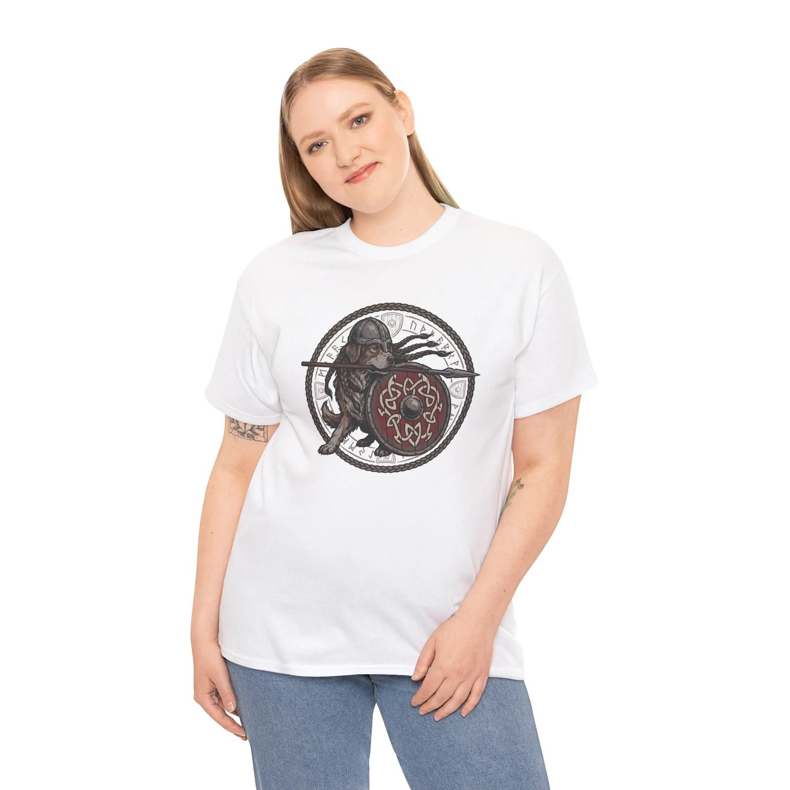 Viking Berserker Dog Shieldmaiden T-Shirt - Heavyweight 100% Cotton Classic Tee - Unisex White