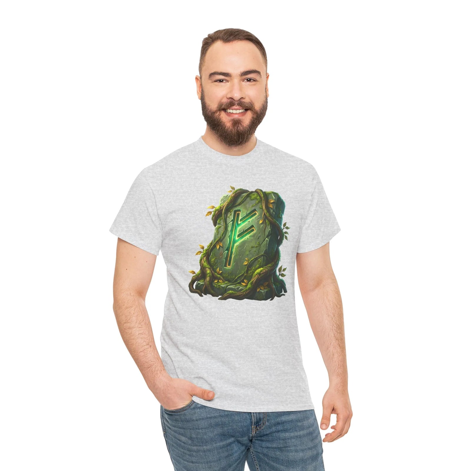 Fehu Rune Wealth Symbol T-Shirt - Heavy Cotton Classic Fit Tee - Unisex White