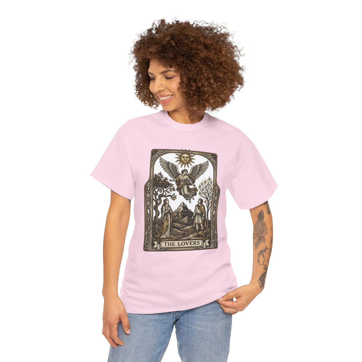 The Lovers Tarot Card Graphic T-Shirt - Heavy Cotton Classic Fit Tee - Unisex White