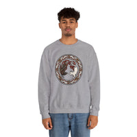 Norse Woodcut Cat & Raven Sweatshirt - Classic Fit Heavy Blend Crewneck - Unisex White