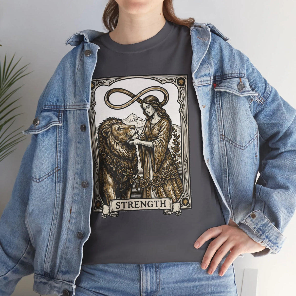 Tarot Strength Card Graphic T-Shirt - Heavy Cotton Classic Fit Crewneck - Unisex White