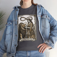 Tarot Strength Card Graphic T-Shirt - Heavy Cotton Classic Fit Crewneck - Unisex White