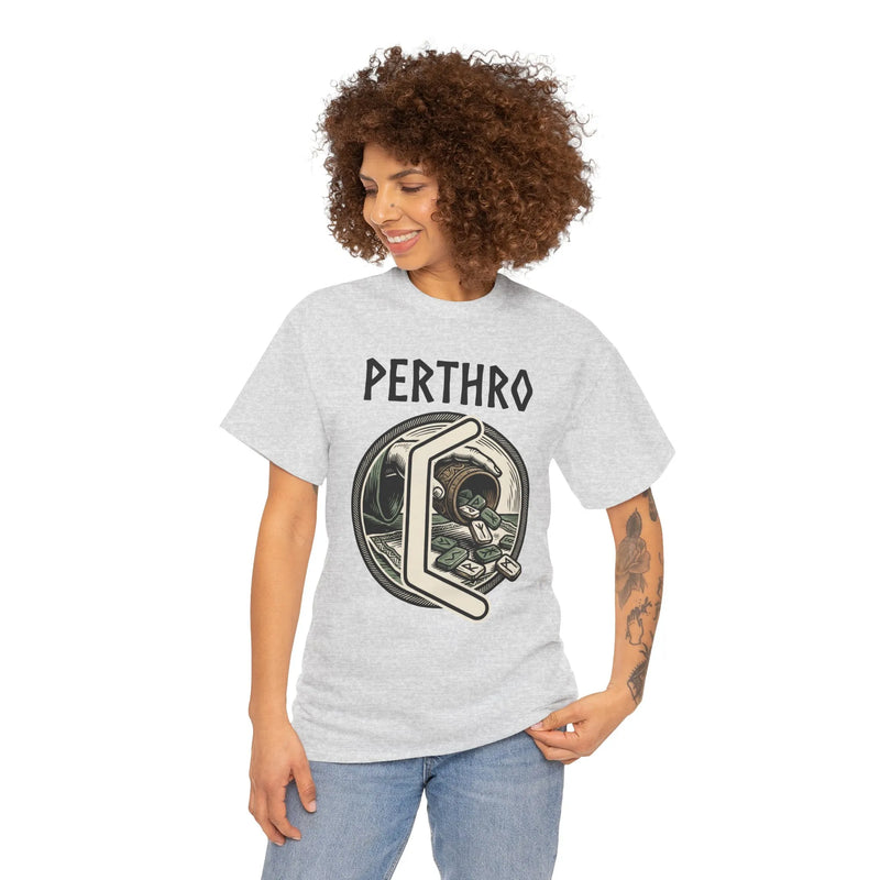 Perthro Norse Rune Graphic T-Shirt - Heavy Cotton Classic Fit Tee - Unisex White