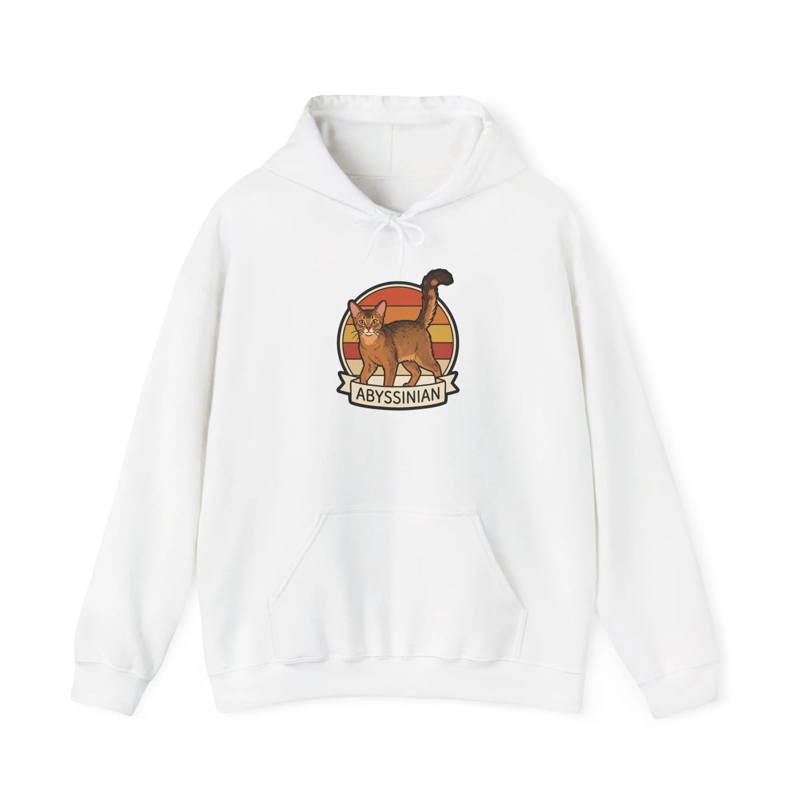 Abyssinian Cat Retro Sunset Hoodie - Heavy Blend Fleece Pullover - Unisex White