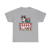 Nine Lives 8-Bit Pixel Gaming Cat T-Shirt - Heavy Cotton Classic Fit - Unisex White