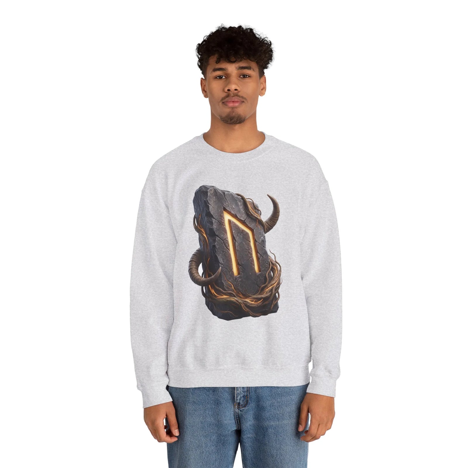 Uruz Rune Vitality Sweatshirt - Heavy Blend Crewneck Fleece - Unisex White