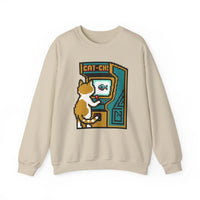 Arcade Night Pixel Gaming Cats Sweatshirt - Heavy Blend Fleece Crewneck - Unisex White