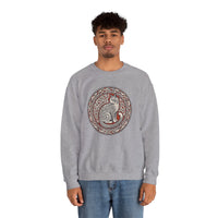 Norse Knotwork Cat Graphic Sweatshirt - Heavy Blend Cotton Blend Crewneck - Unisex White