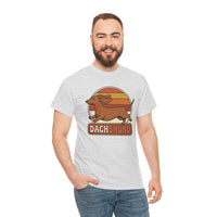 Dachshund Retro 70s Sunset Graphic T-Shirt - Heavy Cotton Classic Fit Tee - Unisex White