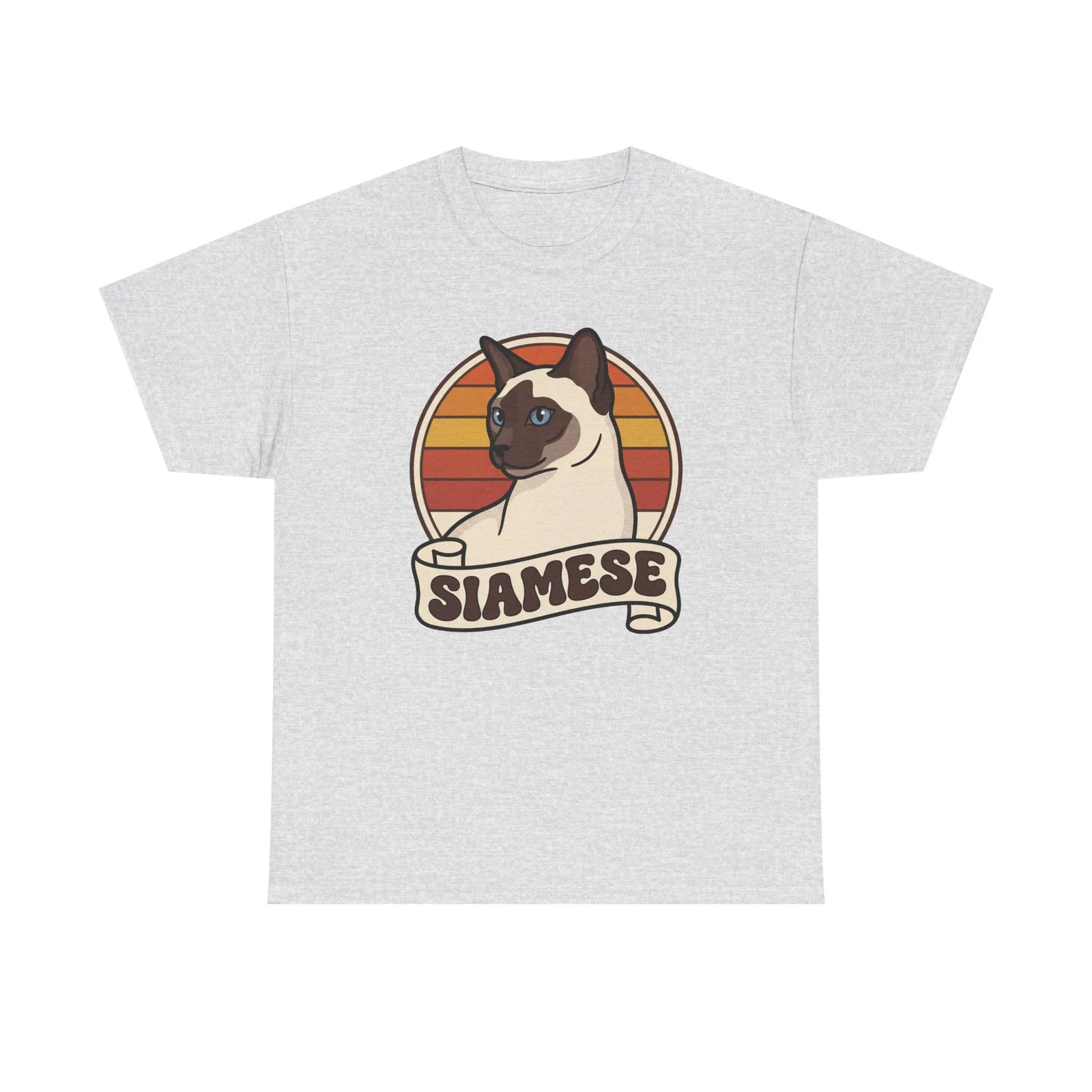 Siamese Cat Retro 70s Sunset T-Shirt - Heavy Cotton Classic Fit Tee - Unisex White