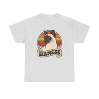 Siamese Cat Retro 70s Sunset T-Shirt - Heavy Cotton Classic Fit Tee - Unisex White