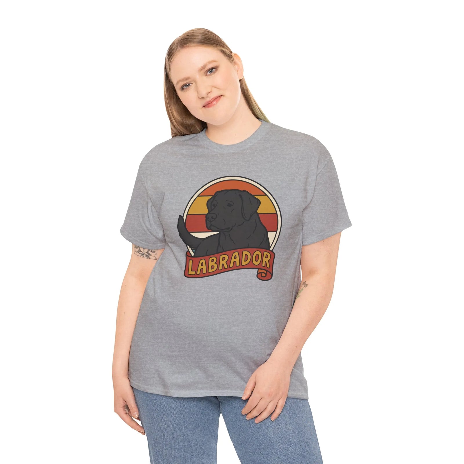 Labrador Retro 70s Sunset T-Shirt - Heavy Cotton Classic Fit Tee - Unisex White
