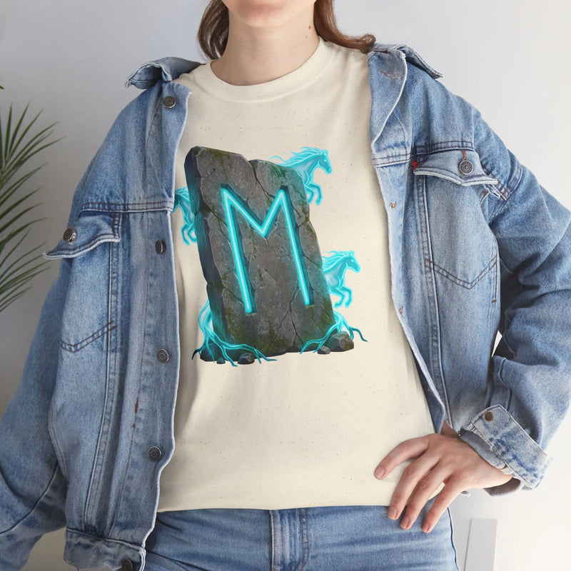 Ehwaz Rune Twin Horse T-Shirt - Heavyweight 100% Cotton Classic Tee - Unisex White