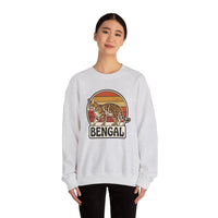 Bengal Cat Retro Sunset Sweatshirt - Classic Fit Heavy Blend Crewneck - Unisex White