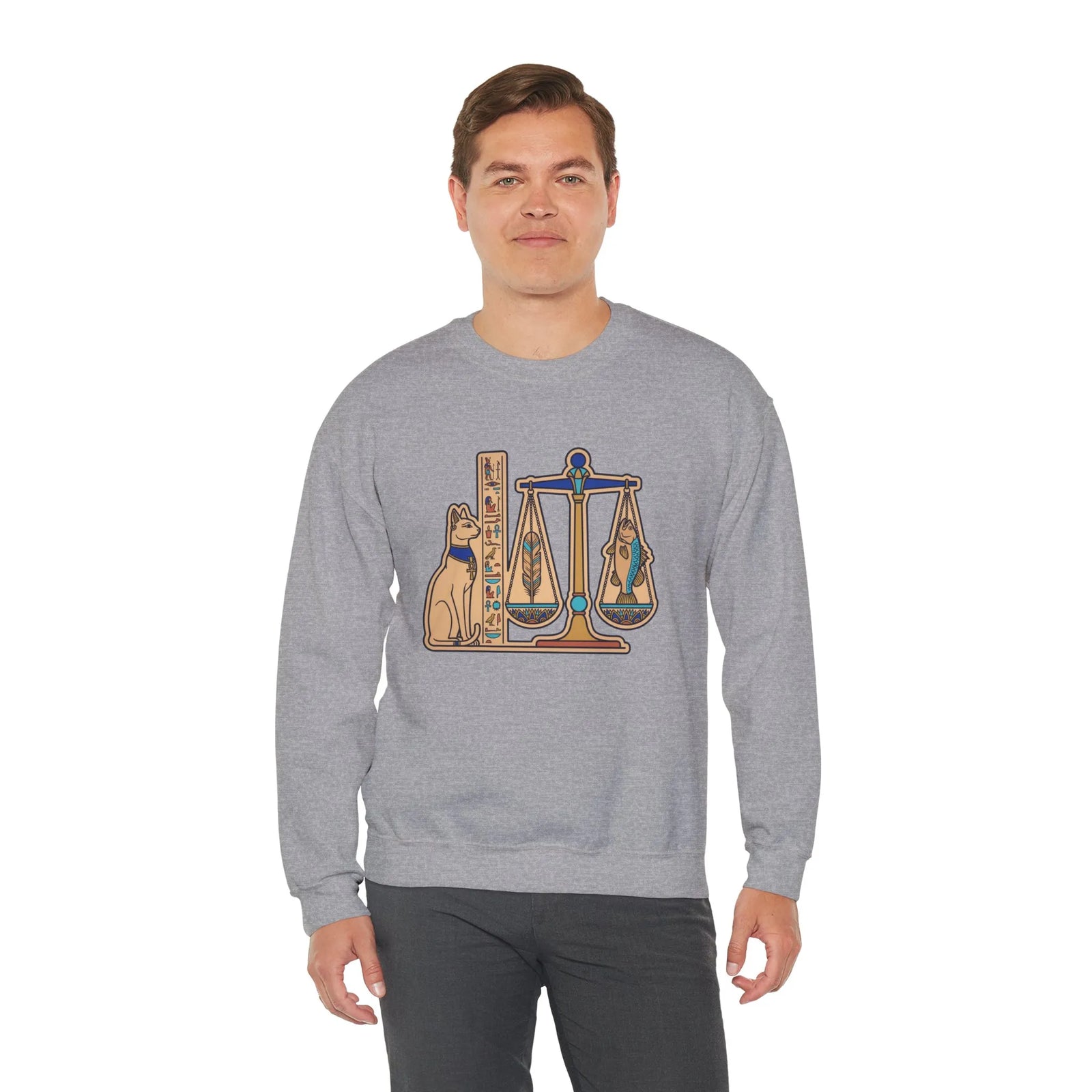 Egyptian Cat Scales Graphic Sweatshirt - Heavy Blend Fleece Crewneck - Unisex White