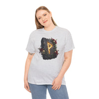 Wunjo Rune Floral T-Shirt - Heavy Cotton Classic Fit Tee - Unisex White