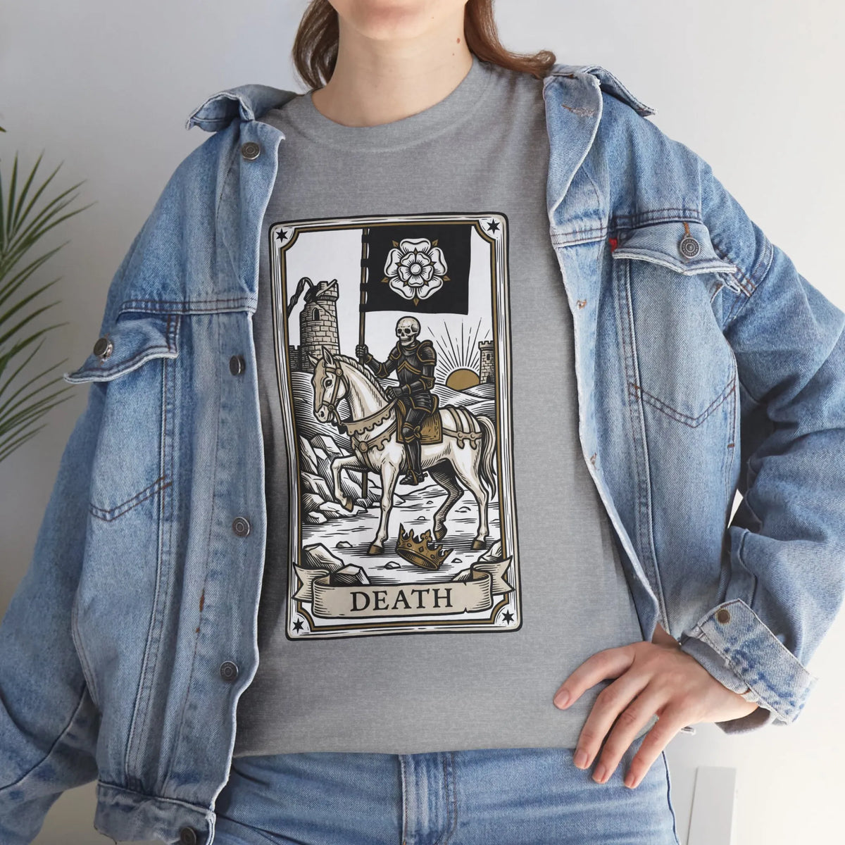 Death Tarot Card Knight Graphic T-Shirt - Heavyweight 100% Cotton Classic Fit Tee - Unisex White