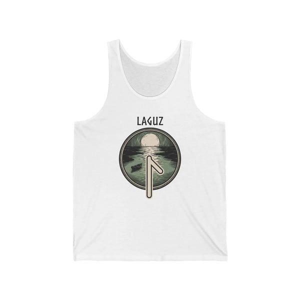 Laguz Rune Water Moon Tank Top - Soft Ring-Spun Cotton Jersey - Unisex White