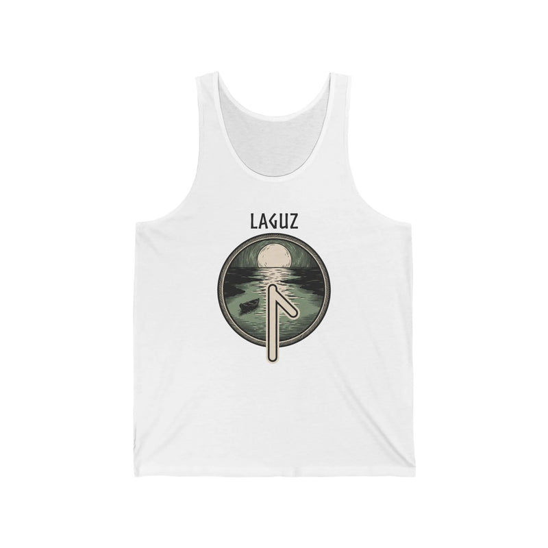 Laguz Rune Water Moon Tank Top - Soft Ring-Spun Cotton Jersey - Unisex White