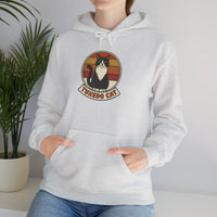 Tuxedo Cat Retro Sunset Hoodie - Soft Cotton Blend Pullover - Unisex White