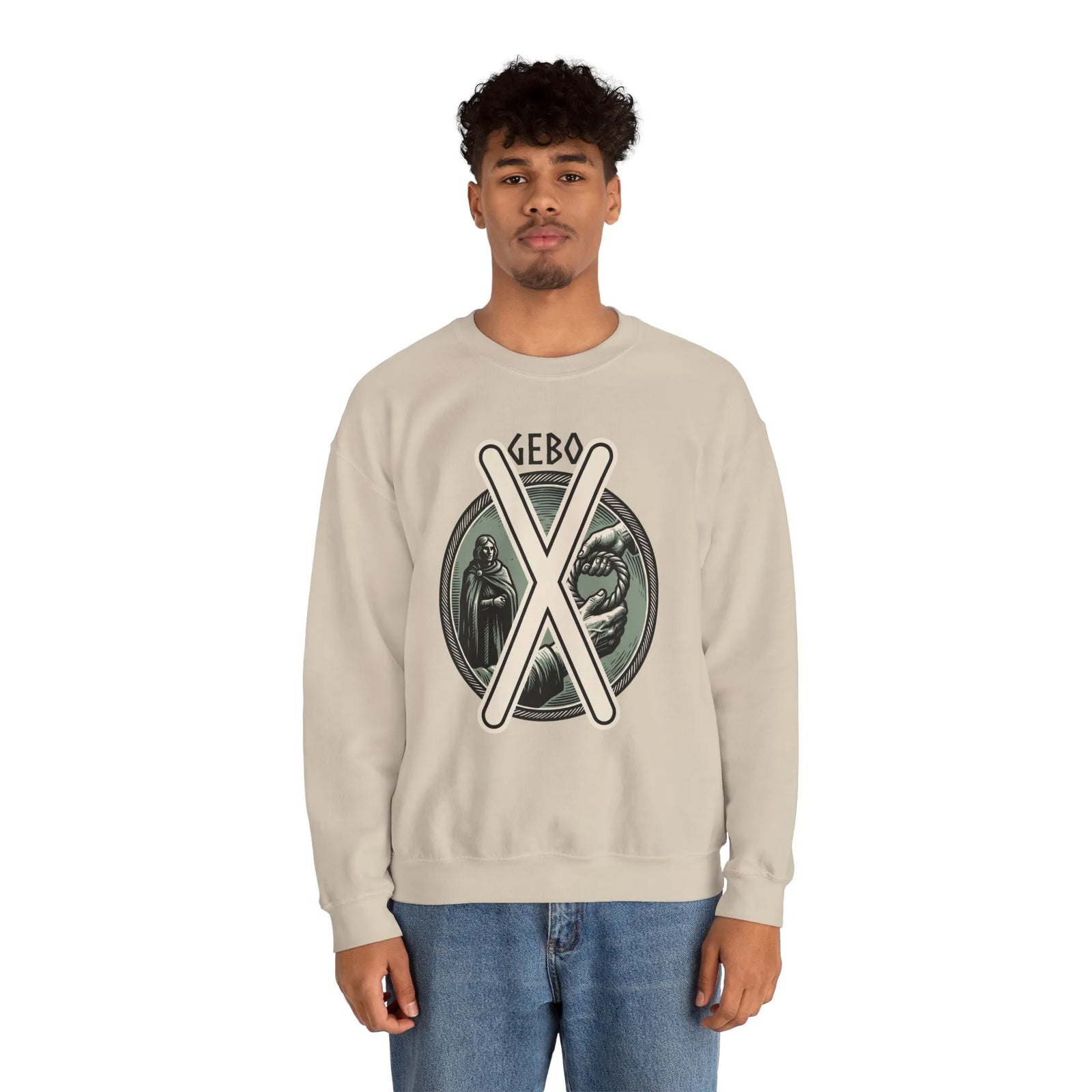 Gebo Rune Gift Cycle Graphic Sweatshirt - Heavyweight Cotton Blend Crewneck - Unisex White
