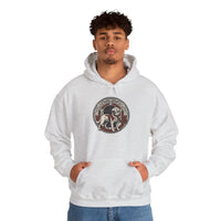 Garmr Odin's Wolves Norse Woodcut Hoodie - Heavy Blend Fleece Pullover - Unisex White